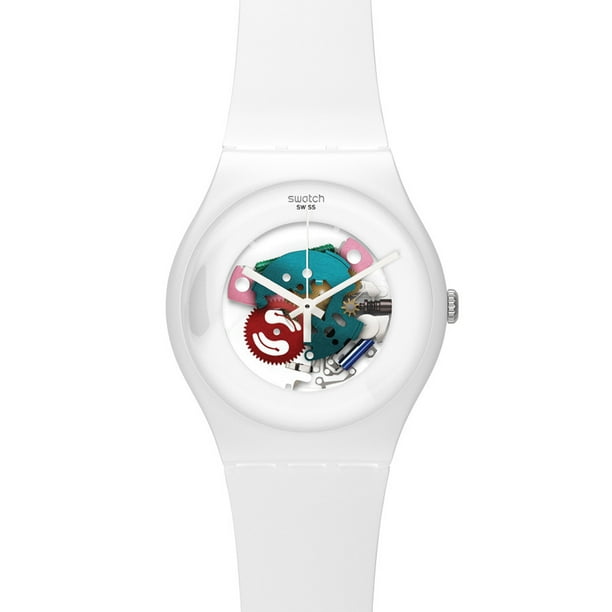 Swatch SUOW100 Unisex White Lacquered Skeleton Dial Silicone Strap ...