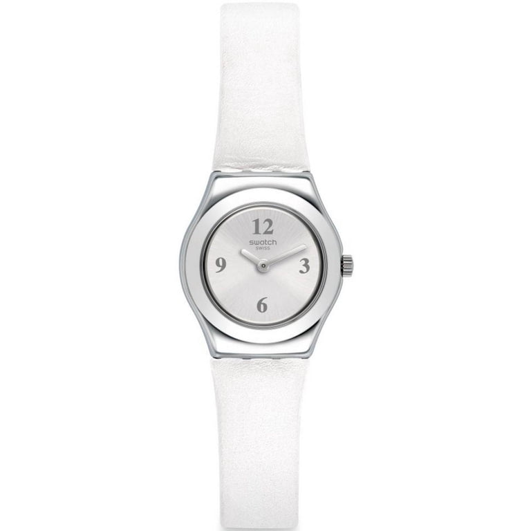 Swatch YSS296 Silver Tone Dial White Leather Strap Women display picture 2