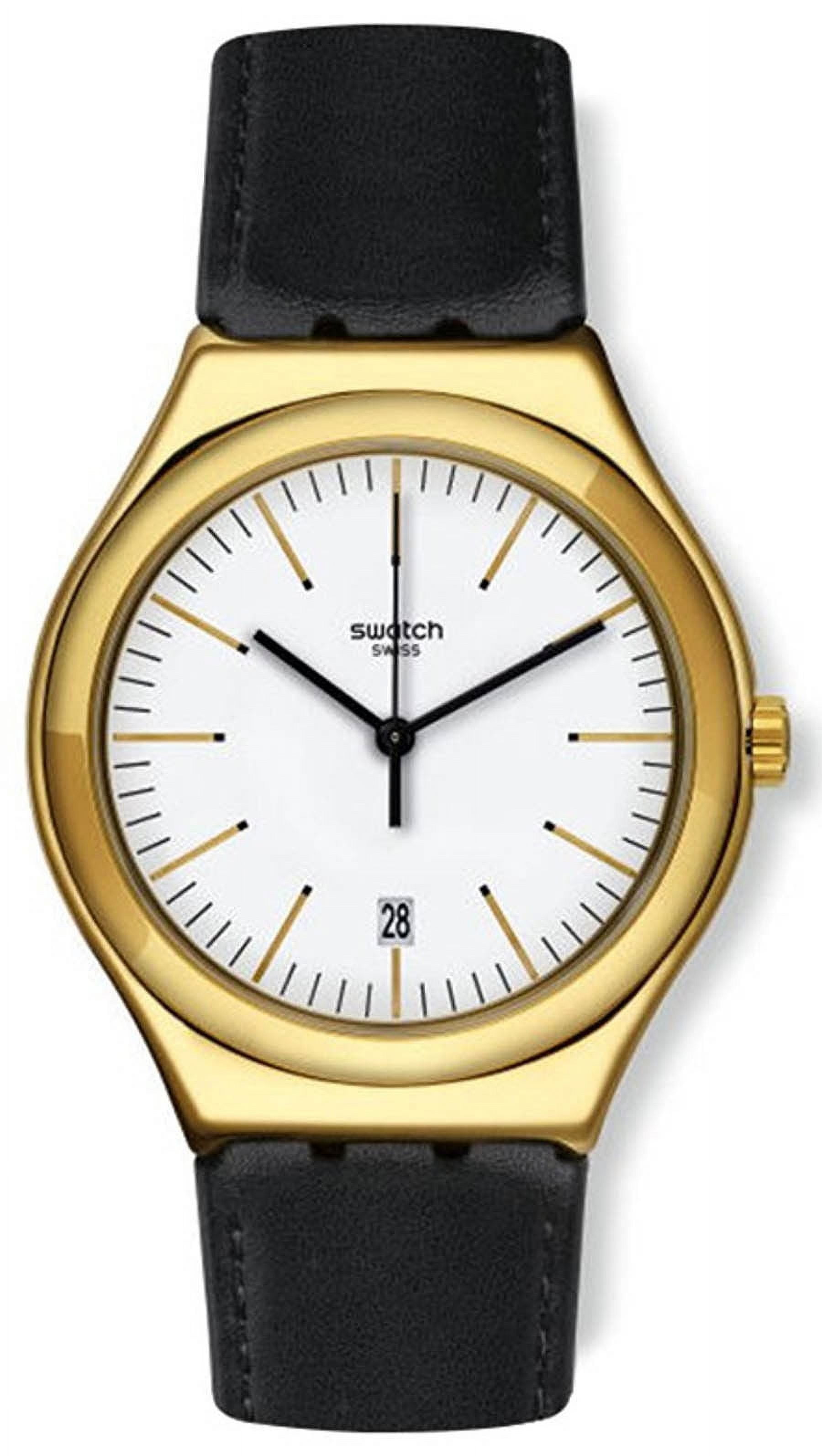 Swatch YWG404 Edgy Time White Dial Black Leather Strap Women s Watch Walmart