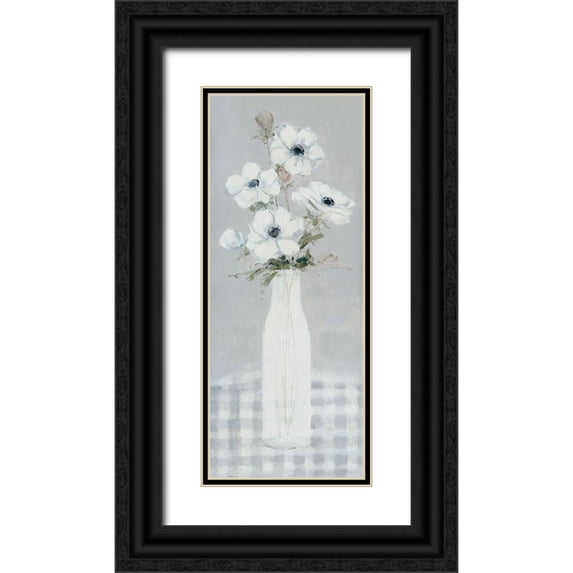 Swatland, Sally 10x18 Black Ornate Wood Framed with Double Matting Museum Art Print Titled - Gingham Anemone I