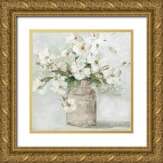 Swatland, Sally 12x12 Gold Ornate Wood Framed with Double Matting Museum Art Print Titled - Spring Cottage Blooms I