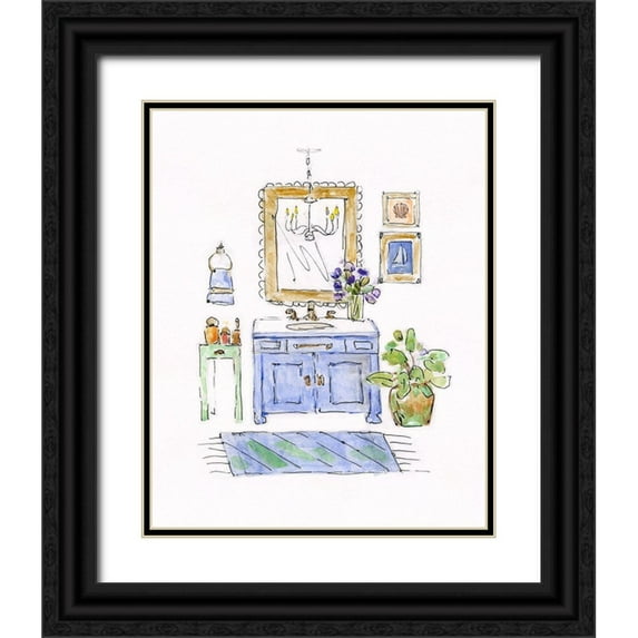 Swatland, Sally 12x14 Black Ornate Wood Framed with Double Matting Museum Art Print Titled - Sketchy Bath II