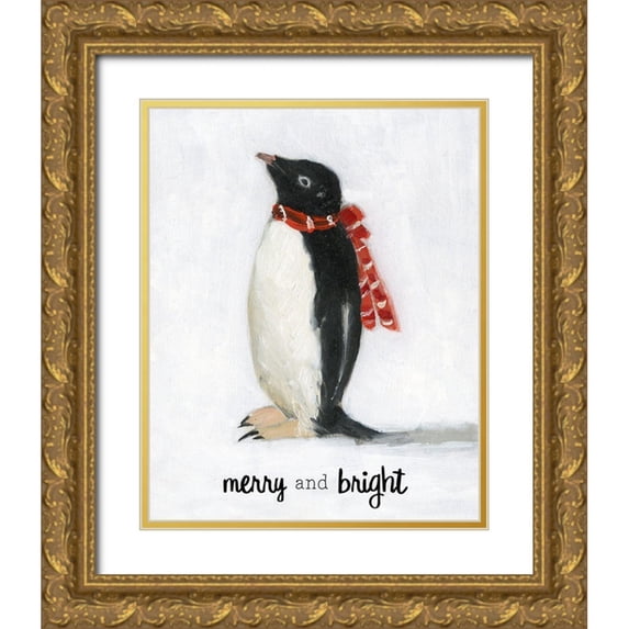 Swatland, Sally 12x14 Gold Ornate Wood Framed with Double Matting Museum Art Print Titled - Merry and Bright Penguin