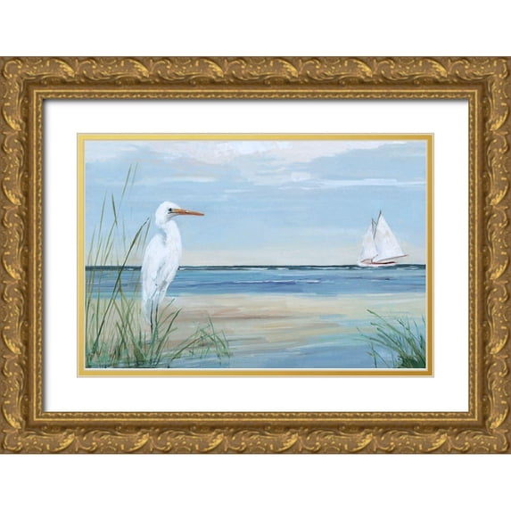 Swatland, Sally 14x11 Gold Ornate Wood Framed with Double Matting Museum Art Print Titled - Summer Heron