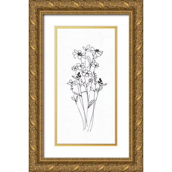 Swatland, Sally 14x24 Gold Ornate Wood Framed with Double Matting Museum Art Print Titled - Wildflowers Sketch I