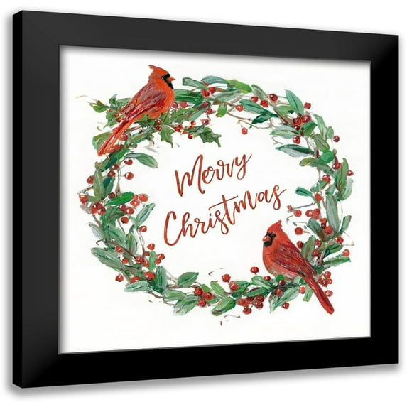 Swatland, Sally 15x15 Black Modern Framed Museum Art Print Titled - Christmas Cardinal Wreath