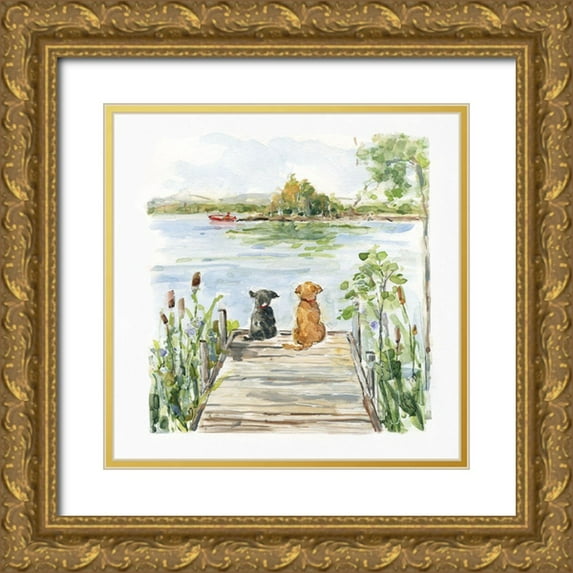 Swatland, Sally 15x15 Gold Ornate Wood Framed with Double Matting Museum Art Print Titled - Lake Buddies