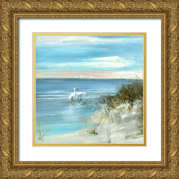 Swatland, Sally 15x15 Gold Ornate Wood Framed with Double Matting Museum Art Print Titled - Shore Fishing