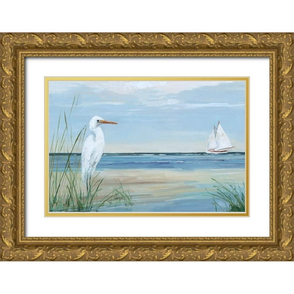 Swatland, Sally 18x13 Gold Ornate Wood Framed with Double Matting Museum Art Print Titled - Summer Heron