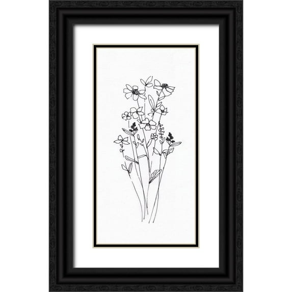 Swatland, Sally 18x32 Black Ornate Wood Framed with Double Matting Museum Art Print Titled - Wildflowers Sketch I