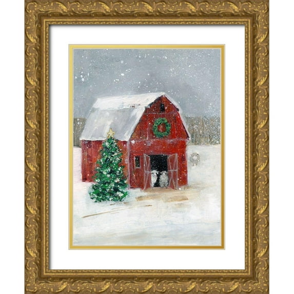 Swatland, Sally 25x32 Gold Ornate Wood Framed with Double Matting Museum Art Print Titled - Christmas on the Farm I