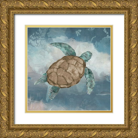 Swatland, Sally 26x26 Gold Ornate Wood Framed with Double Matting Museum Art Print Titled - Traveling Turtle I
