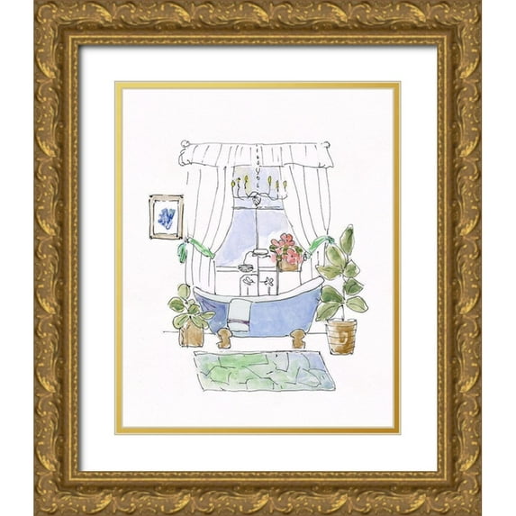 Swatland, Sally 26x32 Gold Ornate Wood Framed with Double Matting Museum Art Print Titled - Sketchy Bath III