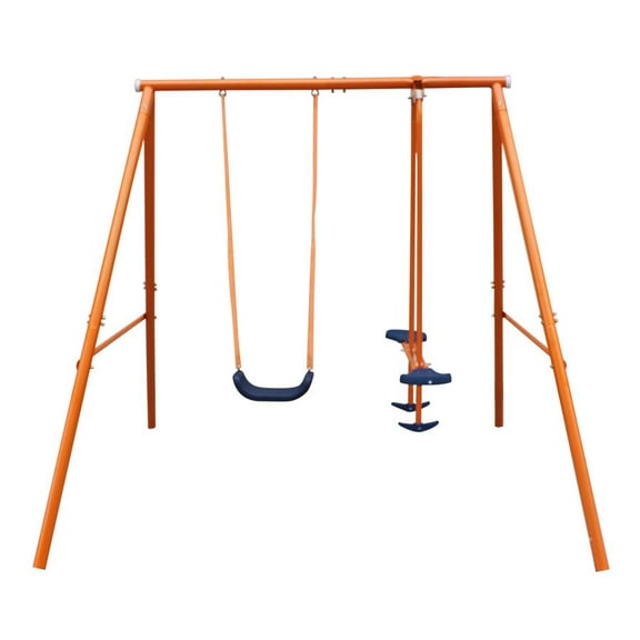 Swatow PR Three Station Swing Set for Outside, Outdoor Swing Set with 1 Swing Seat & 1 Glider, Heavy-Duty A-Frame Metal Swing Set for Playground or Backyard