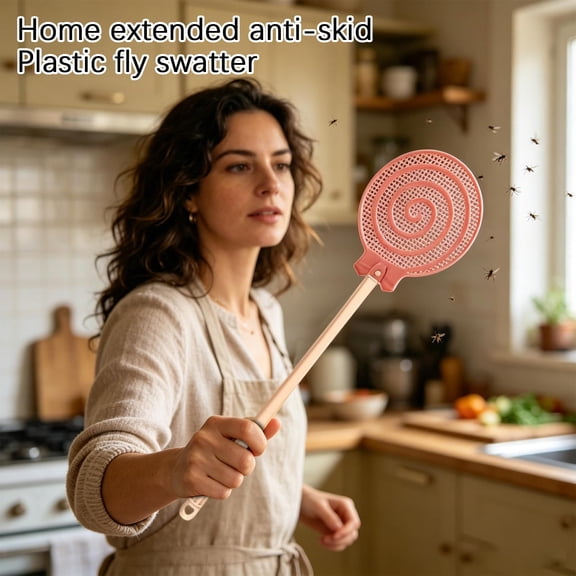 Swatter, Swatter for Indoors, Indoor, Mosquito Swatter, 17 Inch Long Handle Manual Unbreakable Orange Swat Tool for Home and Kitchen, Thickened Non-Slip Grip for Easy of Flies,