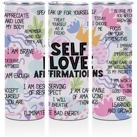Swaybox Skinny Tumbler, Stainless Steel Insulated Tumbler, Daily Affirmations for Women, Therapist, Inspirational Self Love, Thermal Travel Cup with Lid, Birthday Gift, White