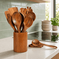 thumbnail image 1 of Swayvoo Wooden Spoons for Cooking — 11-Piece 100% Natural Teak Kitchen Utensil Set with Holder and Spoon Rest, Heat Resistant Serving Spoons, BPA-Free, Non-Stick Safe, Gift-Ready, 1 of 7