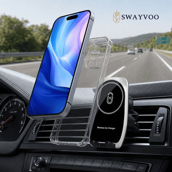 Swayvoo 15W Fast Wireless Car Charger Mount, Magneitc Phone Holder with Air Vent Clip, Smart Charging Car Phone Mount for iPhone 16 and 17