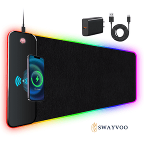 Swayvoo RGB Gaming Mouse Pad with 15W Wireless Charging, Large Extended Desk Mat 31.511.8 in, 9 Light Modes, Non-Slip Rubber Base, Waterproof, Stitched Edges, for Gamer Home Office