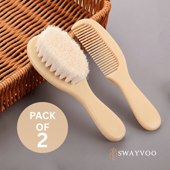 Swayvoo Baby Hair Brush and Comb Set for Newborns — Soft Bristle Infant Brush, Cradle Cap Comb, 2-Piece Grooming Kit, 0–36 Months