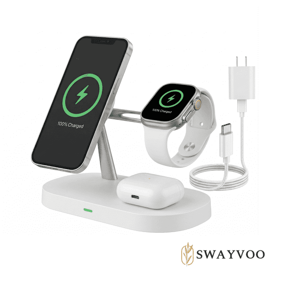 Swayvoo 3-in-1 Charging Station for iPhone & Apple Watch – Wireless Charger for iPhone 16/15/14/13/12/11/X Pro Max, AirPods – Apple Charger & Charging Station for Multiple Devices