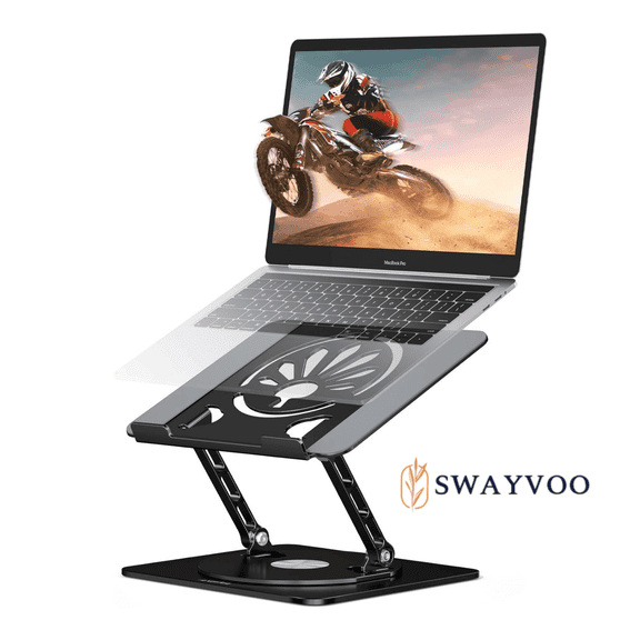 Swayvoo Adjustable Laptop Stand with 360° Rotating Surface, Height Adjustable, Foldable Ventilated Computer Holder for Home and Office Desk Black