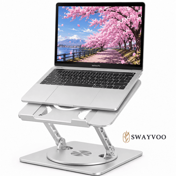 Swayvoo Laptop Stand for Desk, Adjustable Height Ergonomic Computer Riser, 360° Rotating Aluminum Notebook Holder, Fits 10-16" MacBook Dell HP Lenovo, Silver
