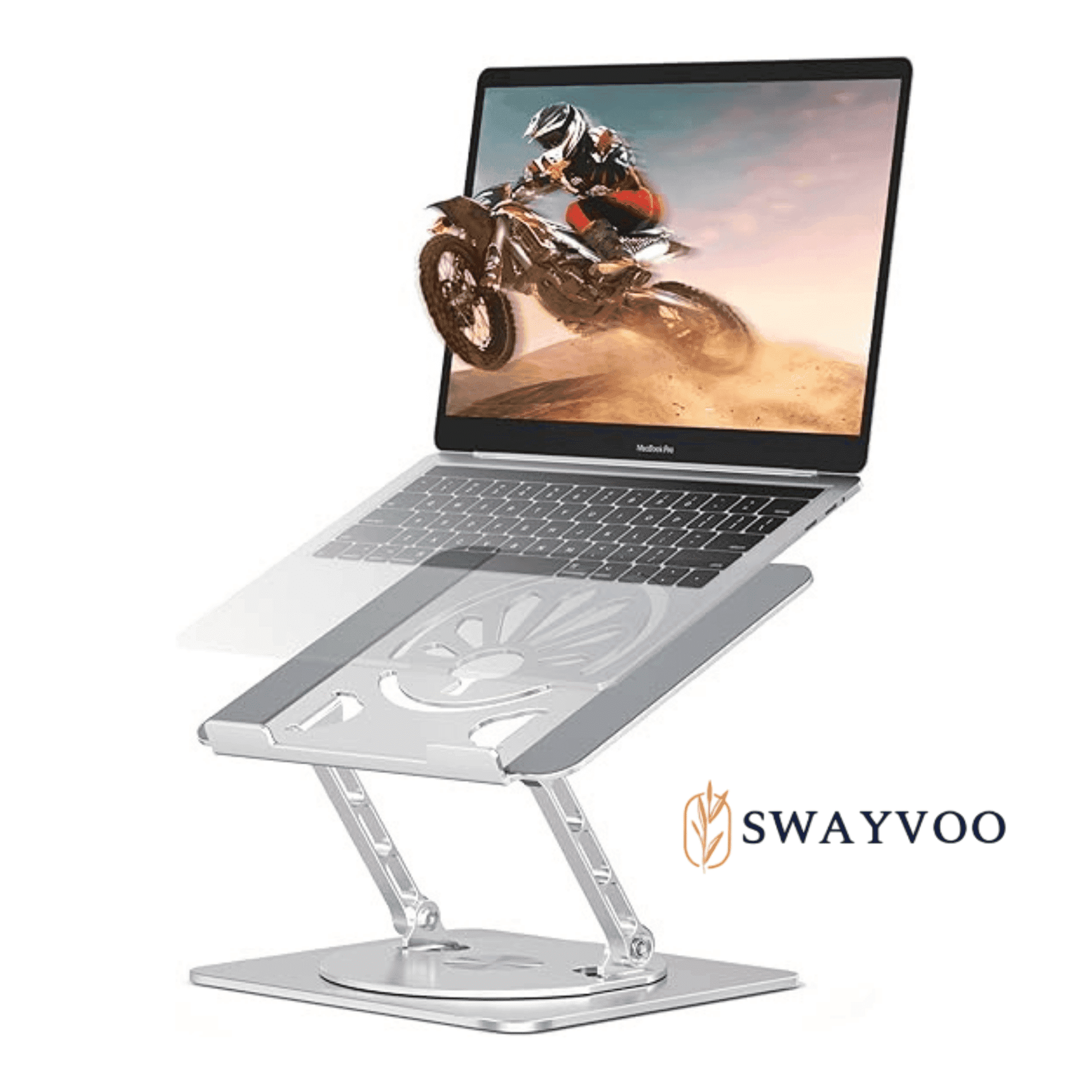 Swayvoo Laptop Stand for Desk, 360° Rotating Ergonomic Laptop Holder — Height Adjustable Foldable Aluminum Computer Stand Compatible with MacBook, Dell, HP, Lenovo, 10–16 Inch Laptops