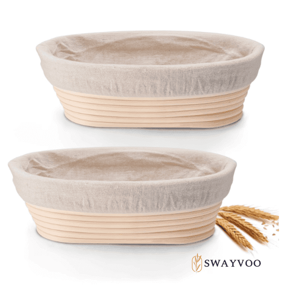 Swayvoo Banneton Bread Proofing Basket Set of 2, 10-Inch Round Rattan Baskets with Liners, Sourdough Baking Supplies