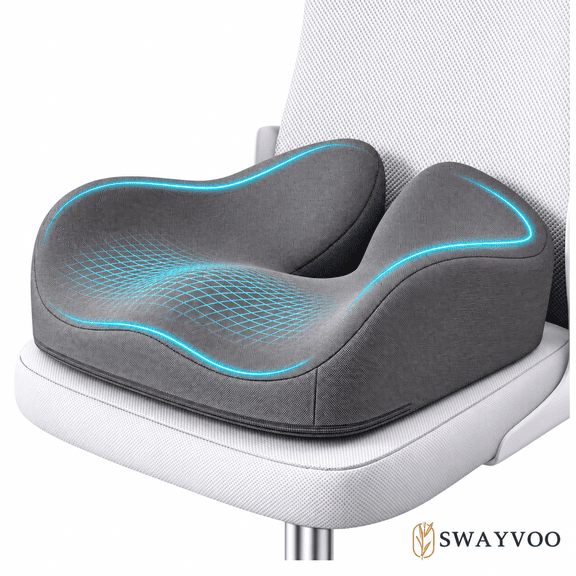 Swayvoo Contoured Memory Foam Seat Cushion for Office Chair & Car Seat – Sciatica, Tailbone & Back Pain Relief Support Cushion Gray
