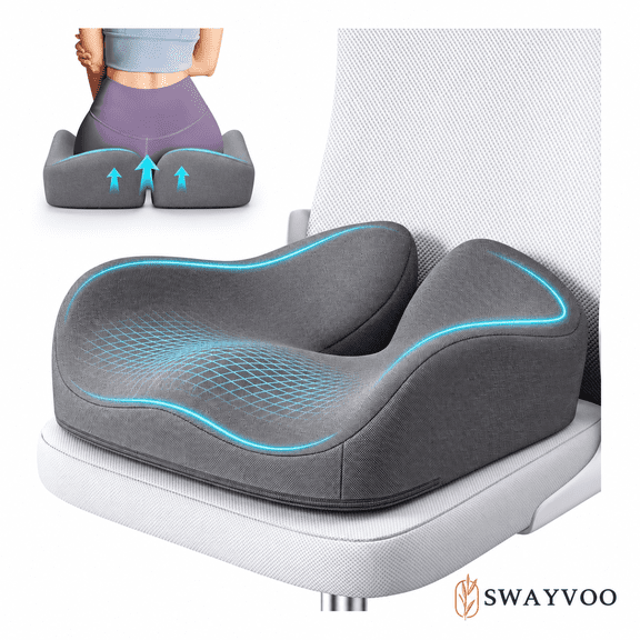 Swayvoo Contoured Memory Foam Seat Cushion for Office Chair & Car Seat Sciatica, Tailbone & Back Pain Relief Support Cushion Gray