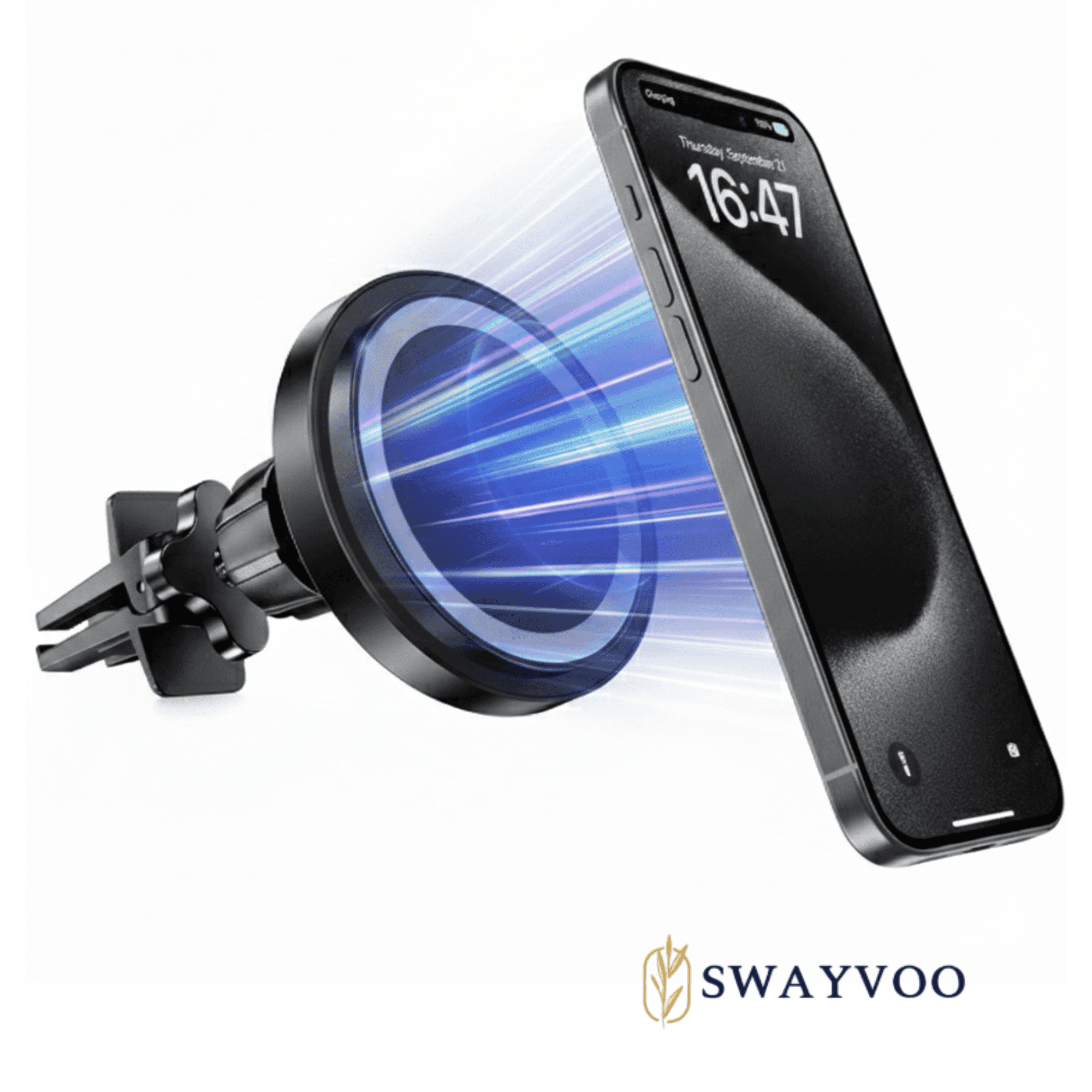 Swayvoo 15W Fast Wireless Magnetic Car Mount Charger for Mag-Safe 360 Rotating Phone Holder for iPhone 17 16 15 14 13 12 and Smartphones