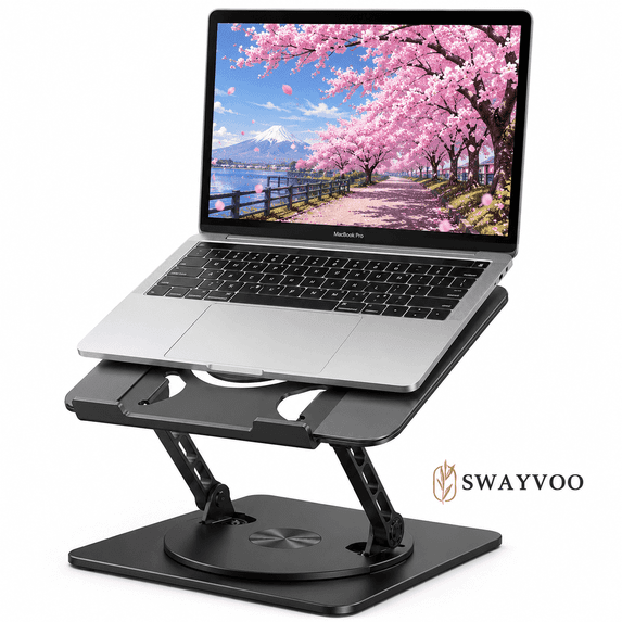 Swayvoo Laptop Stand for Desk, Adjustable Height Ergonomic Computer Riser, 360° Rotating Aluminum Notebook Holder, Fits 10-16" MacBook Dell HP Lenovo, Black