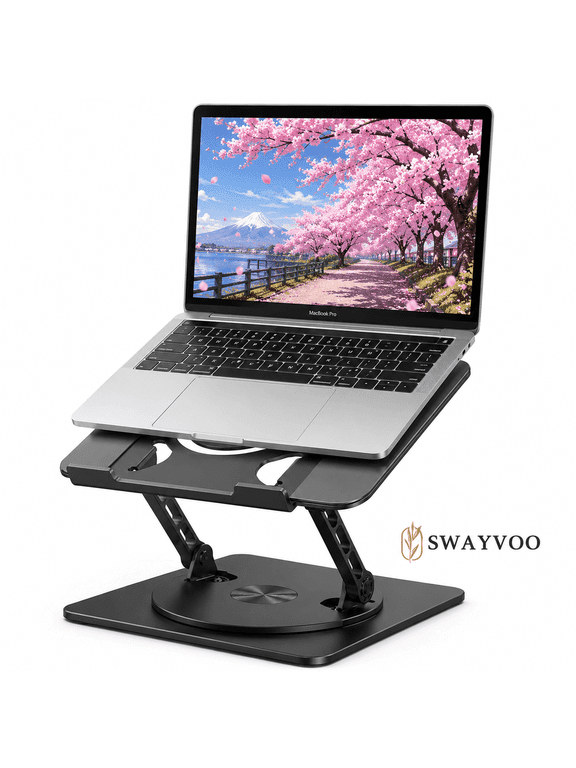 Laptop Stand for Desk, Adjustable Height Ergonomic Computer Riser, 360° Rotating Aluminum Notebook Holder, Fits 10-16" MacBook Dell HP Lenovo, Black