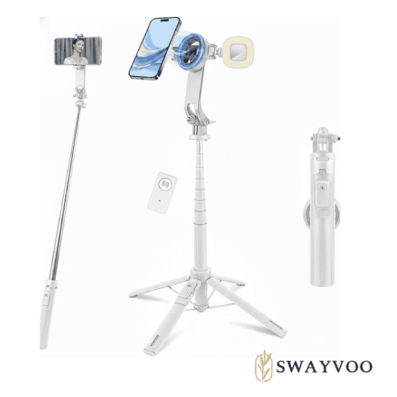 SWAYVOO 68" Selfie Stick Tripod, Dual Fill Lights & Remote, 360 Rotating, iPhone & Android, Vlogging & Travel
