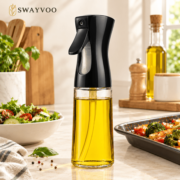 Swayvoo Olive Oil Sprayer for Cooking, 200ml Glass Olive Oil Spray Bottle and Dispenser, Oil Mister for Air Fryer, Portion Control Olive Oil Dispenser Bottle for Salad, BBQ, Black