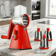 Swayvoo Rotary 3 Blade Set Cheese Grater, Mandoline Vegetable Chopper, Cheese Shredder, Rotating Drum Grater - Red/Red