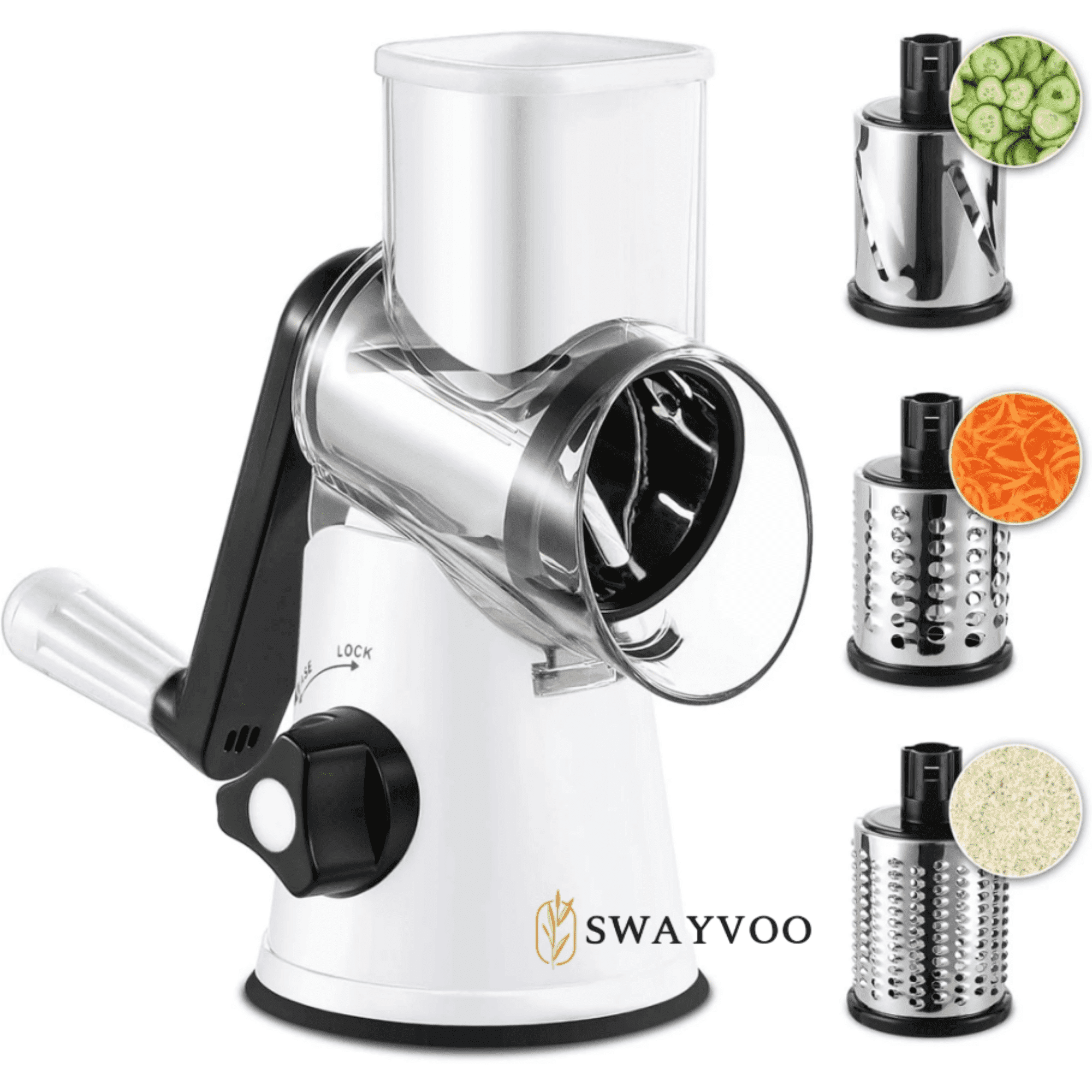 Swayvoo Rotary 3 Blade Set Cheese Grater and Vegetable Chopper White