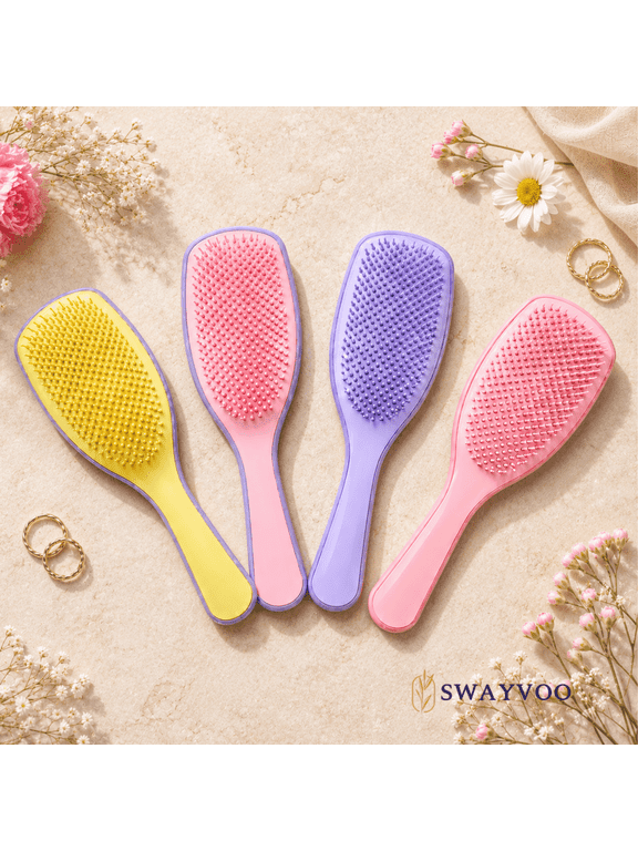 Ultimate Detangler Hair Brush Pack of 4 with Ergonomic Handle for Wet and Dry Hair All Types