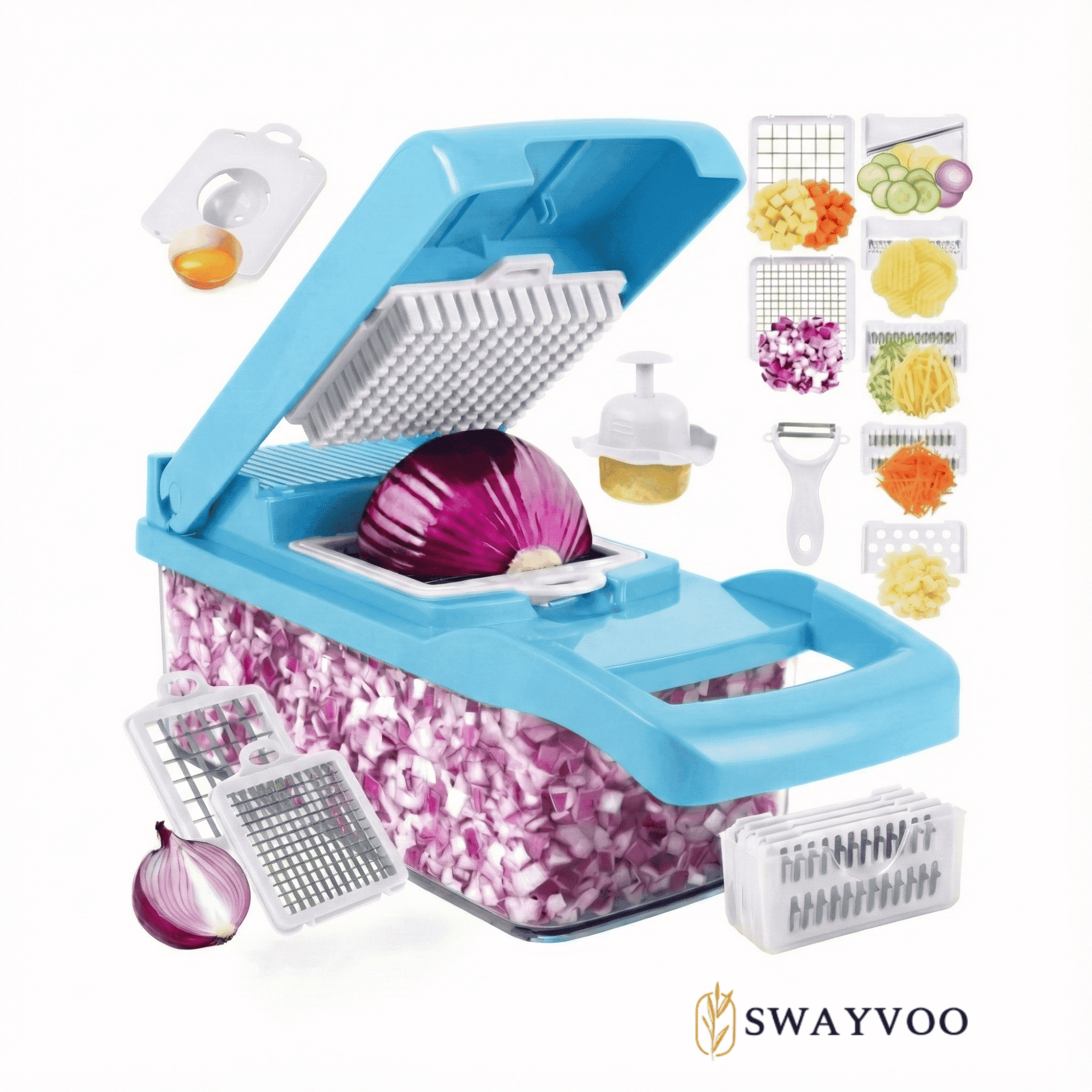 Swayvoo Vegetable Chopper, 8-Blade Slicer and Dicer, 1.2L Container ...