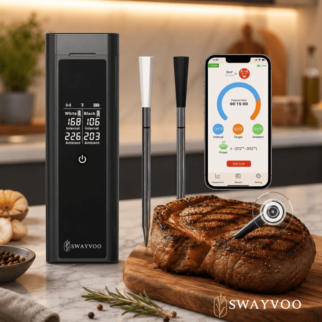 Swayvoo Wireless Meat Thermometer with Dual Probes — Bluetooth Smart ...