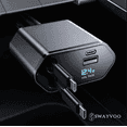thumbnail image 1 of Swayvoo retractable Car Charger 4-in-1 Fast USB C Car Phone Charger Adapter with Dual Type C Cords, USBC Car Charger Compatible with iPhone 17/16/15/14/13/12/11, Galaxy & Pixel, 1 of 9