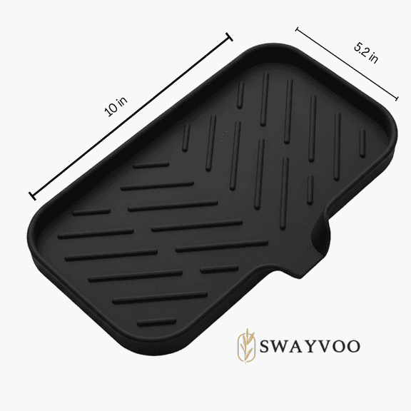 Swayvoo silicone Soap Dish with Drain Spout – Bar Soap Holder & Sink Organizer Tray for Bathroom or Kitchen | Black Soap Holder for Dish Soap Dispenser, Scrubber, Bottle, or Cup