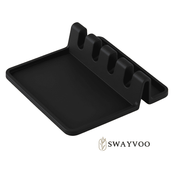 Swayvoo Silicone Spoon Rest with 4 Slots, Heat-Resistant Utensil Holder for Kitchen, Non-Slip Dishwasher-Safe Spoon Holder for Countertops & Stovetops, Gray