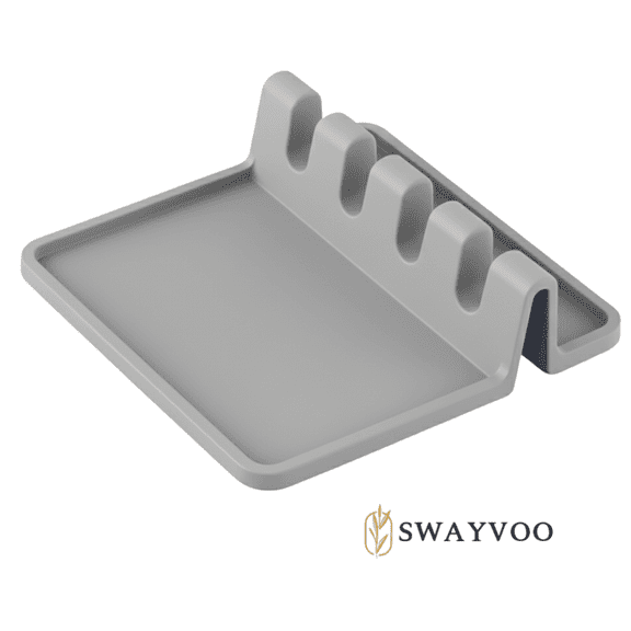Swayvoo Silicone Spoon Rest with 4 Slots, Heat-Resistant Utensil Holder for Kitchen, Non-Slip Dishwasher-Safe Spoon Holder for Countertops & Stovetops, Gray