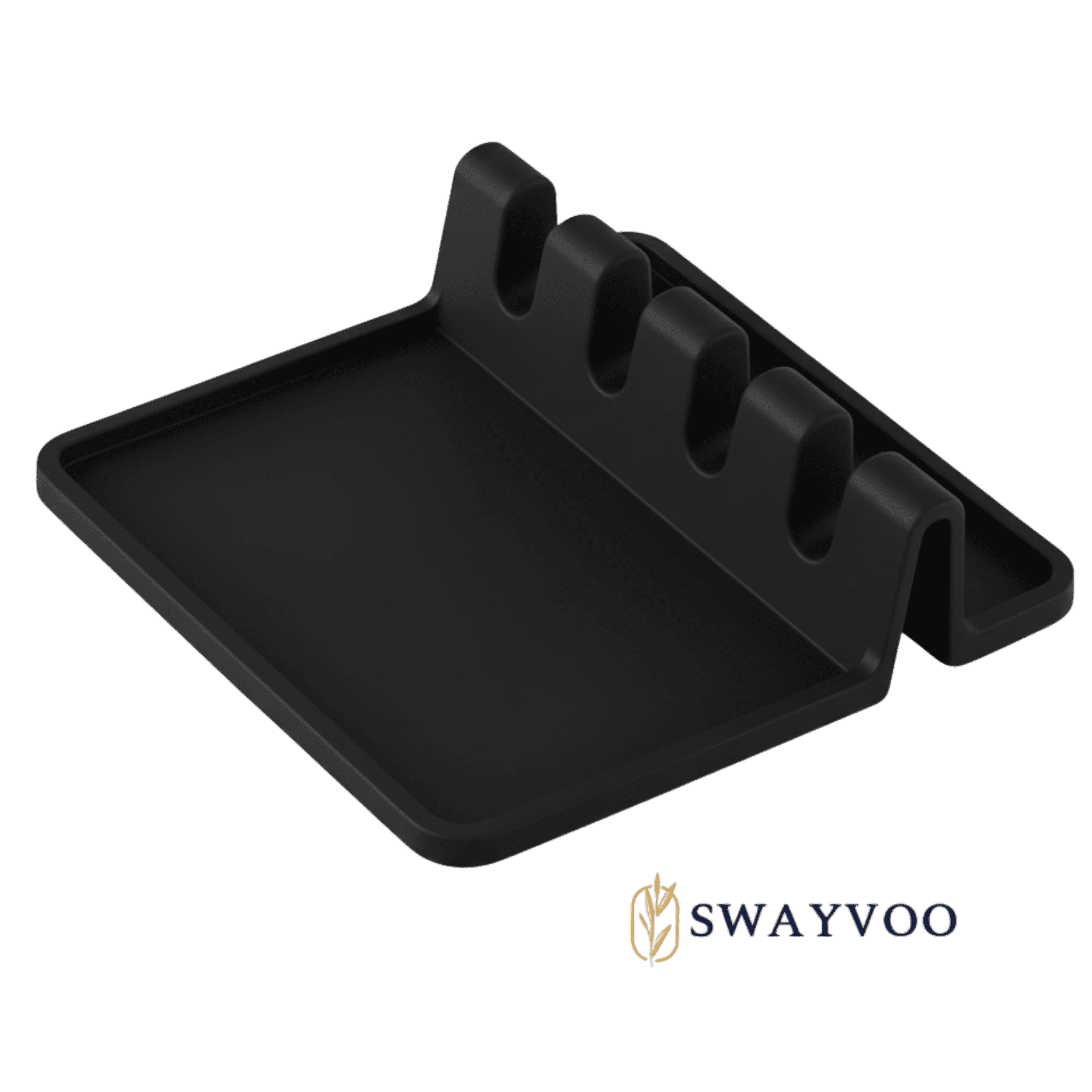 Swayvoo Silicone Spoon Rest with 4 Slots, Heat-Resistant Utensil Holder for Kitchen, Non-Slip Dishwasher-Safe Spoon Holder for Countertops & Stovetops, Gray