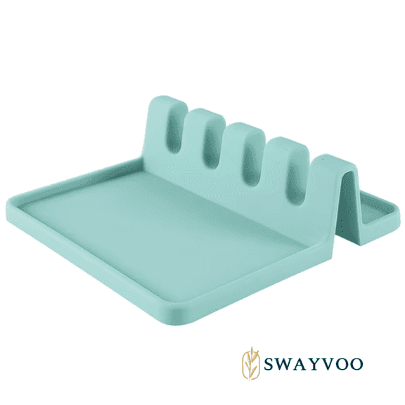Swayvoo Silicone Spoon Rest with 4 Slots, Heat-Resistant Utensil Holder for Kitchen, Non-Slip Dishwasher-Safe Spoon Holder for Countertops & Stovetops, Gray