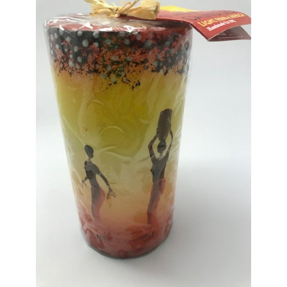 Swazi Candles, Double Pillar Hand Painted African Theme