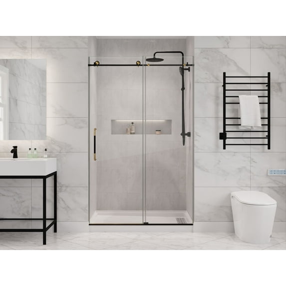 Swcorp SD-AZ13-01MBBG 76 x 48 in. Madam Series Frameless Sliding Shower Door in Matte Black & Brushed Gold
