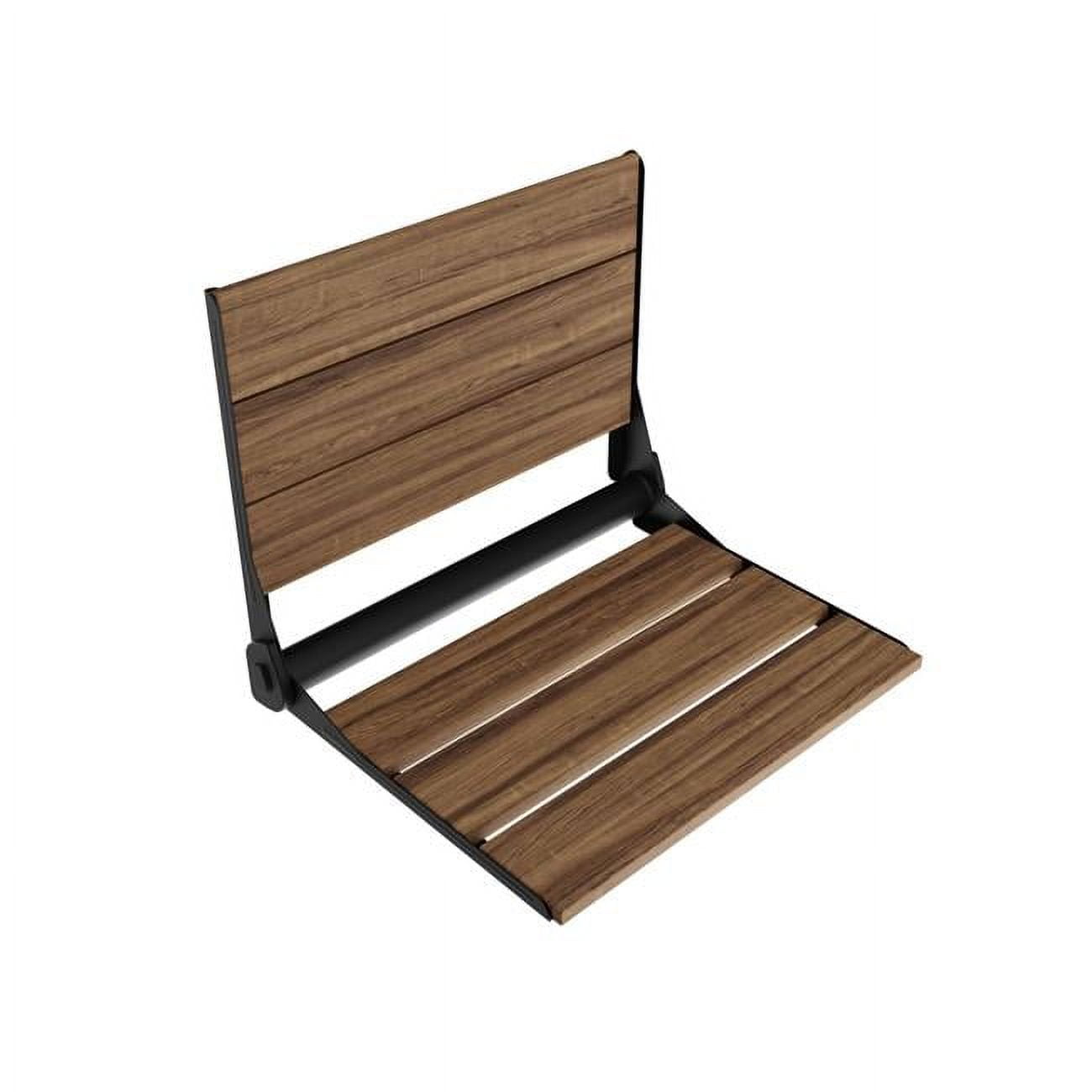 Matte Black Teak Wall Mounted Folding Shower Seat